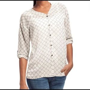 White and black sheer CAbi blouse